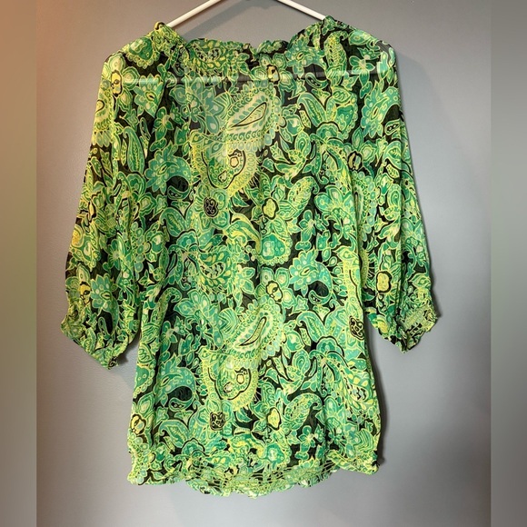 Loft Off Shoulders Paisley Printed Blouse Womens Sz M - Picture 2 of 4
